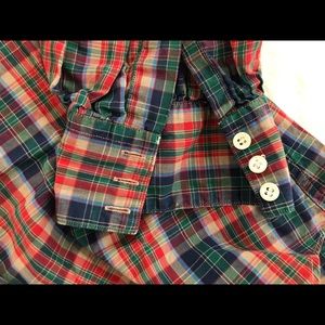 Country roads vintage 70s plaid blouse with cinched waist and balloon sleeves
